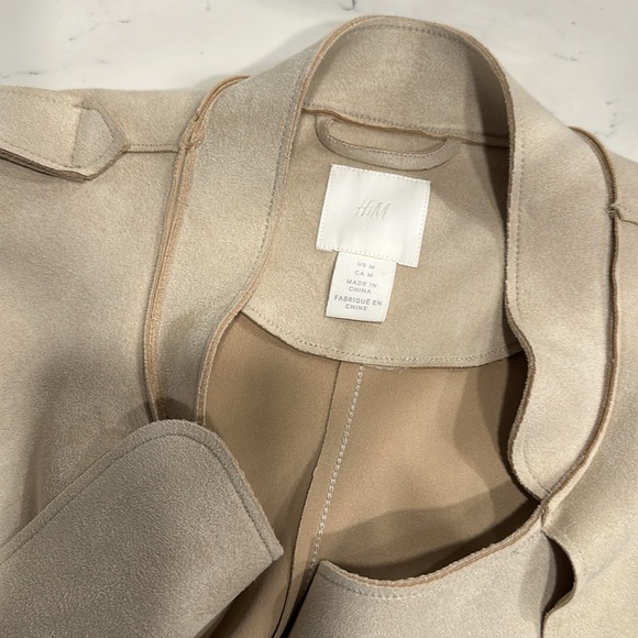 H&M Faux Suede Beige Longline Coat Size Medium - Picture 6 of 9